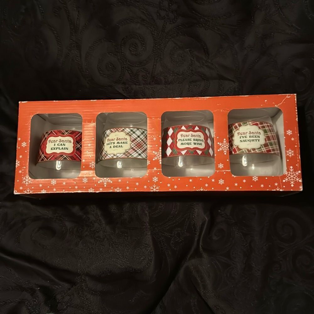 Starstruck set of 4 stemless wine glasses Santa themed